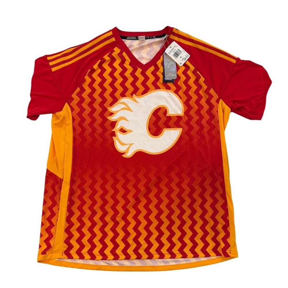 Calgary Flames Hockey Jersey Men's XL Adidas Zig Zag NHL Sportswear NWT